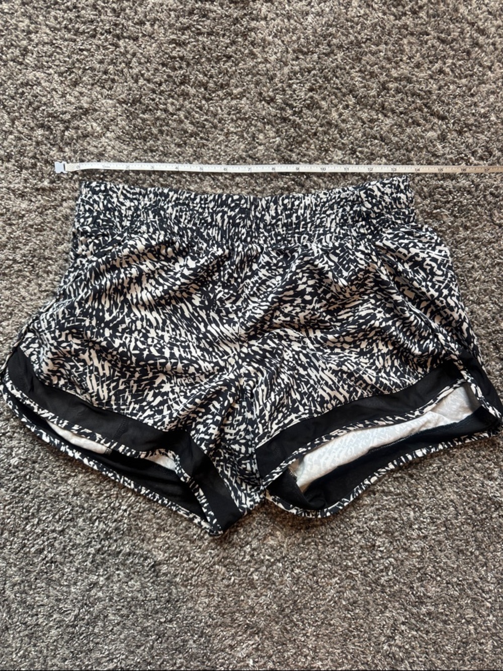 Athleta Black & White Run Racer with mesh 4” Running Shorts